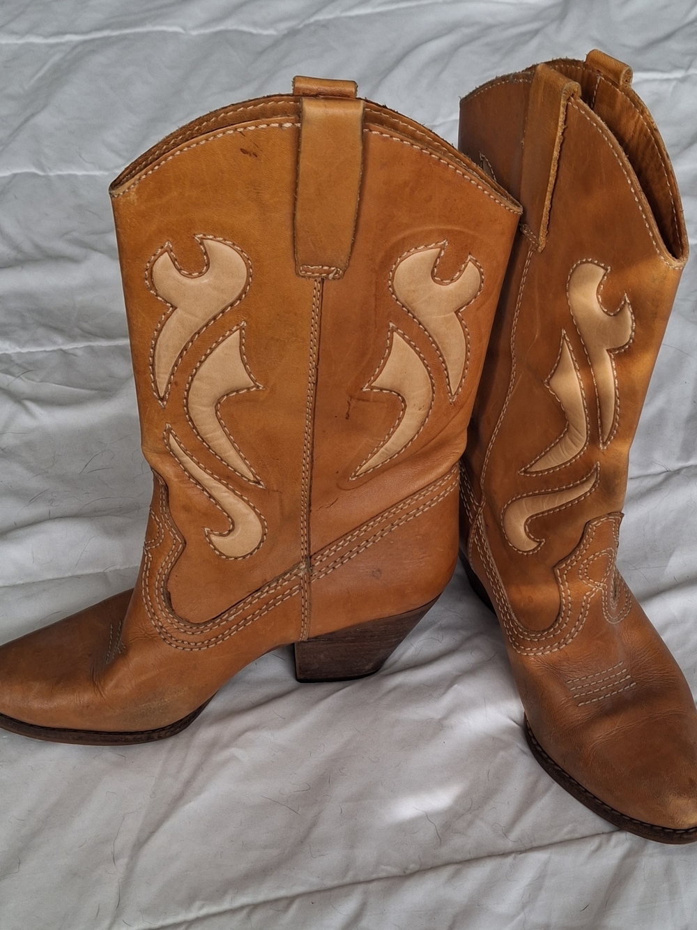 Danelle Brown Leather Western Cowboy Boots - Tan